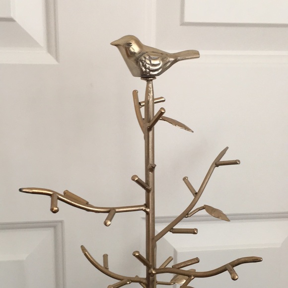 Jewelry Necklace Stand Gold Color Bird Tree Branches Leaves Base bowl - Picture 4 of 11